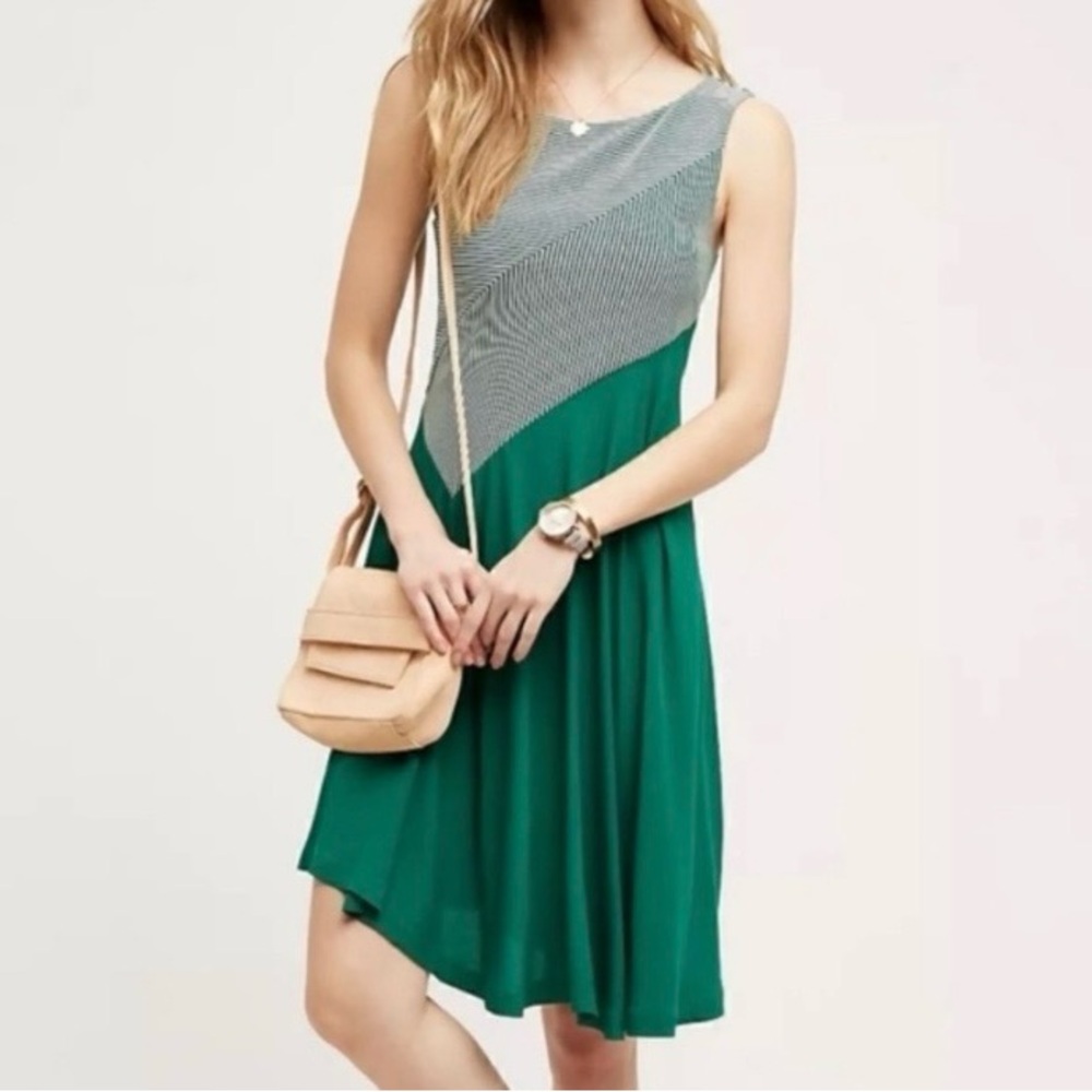 Anthropologie Maeve Dress Asymmetrical Cameron Green Striped Tank Boho Size L
